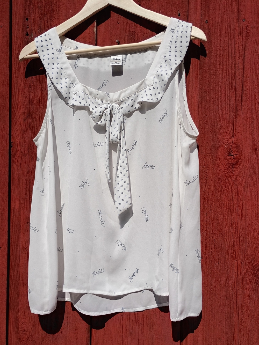 Disney White Sleeveless Tie-Neck Camisole Mickey & Minnie Sz L